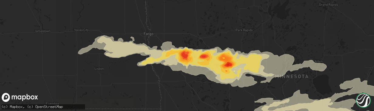 Hail map in Pelican Rapids, MN on September 3, 2014