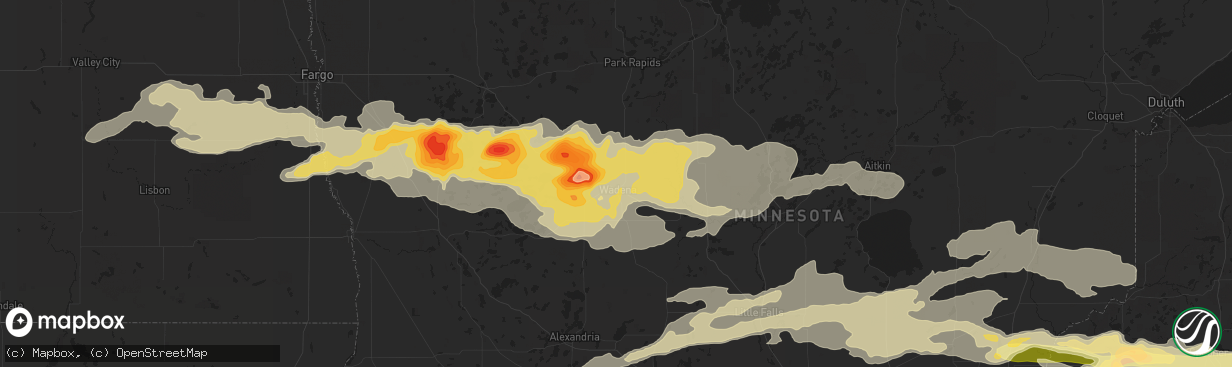 Hail map in Wadena, MN on September 3, 2014