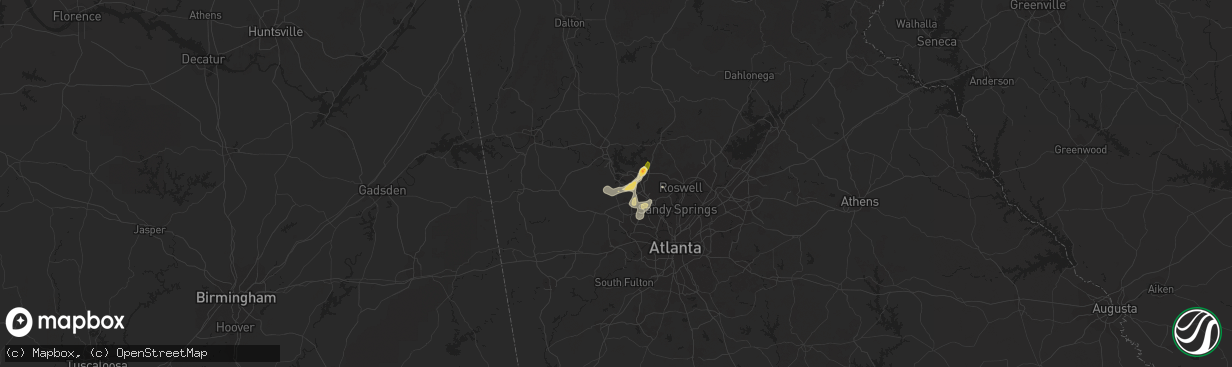 Hail map in Acworth, GA on September 3, 2015