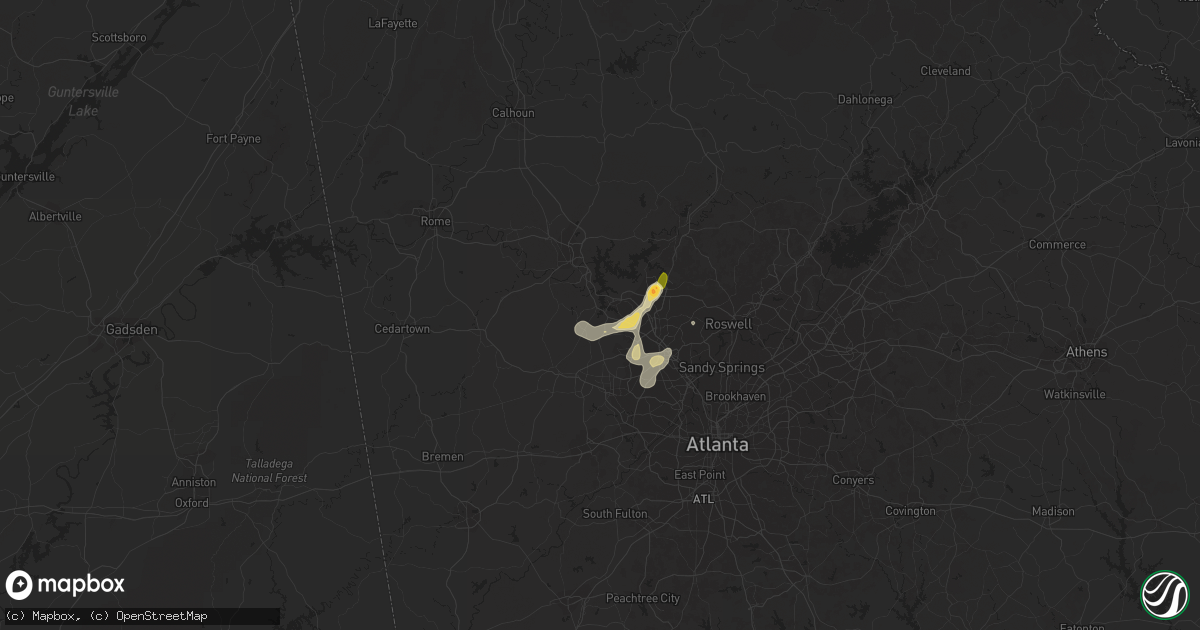 Hail map in Acworth, GA on September 3, 2015