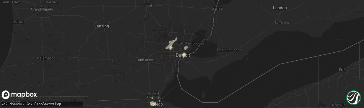 Hail map in Detroit, MI on September 3, 2015