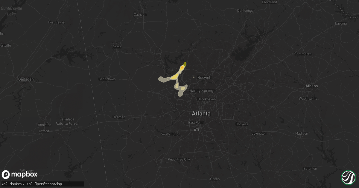 Hail map in Marietta, GA on September 3, 2015
