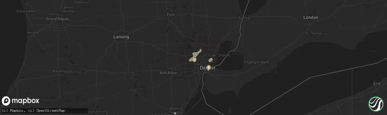 Hail map in Southfield, MI on September 3, 2015