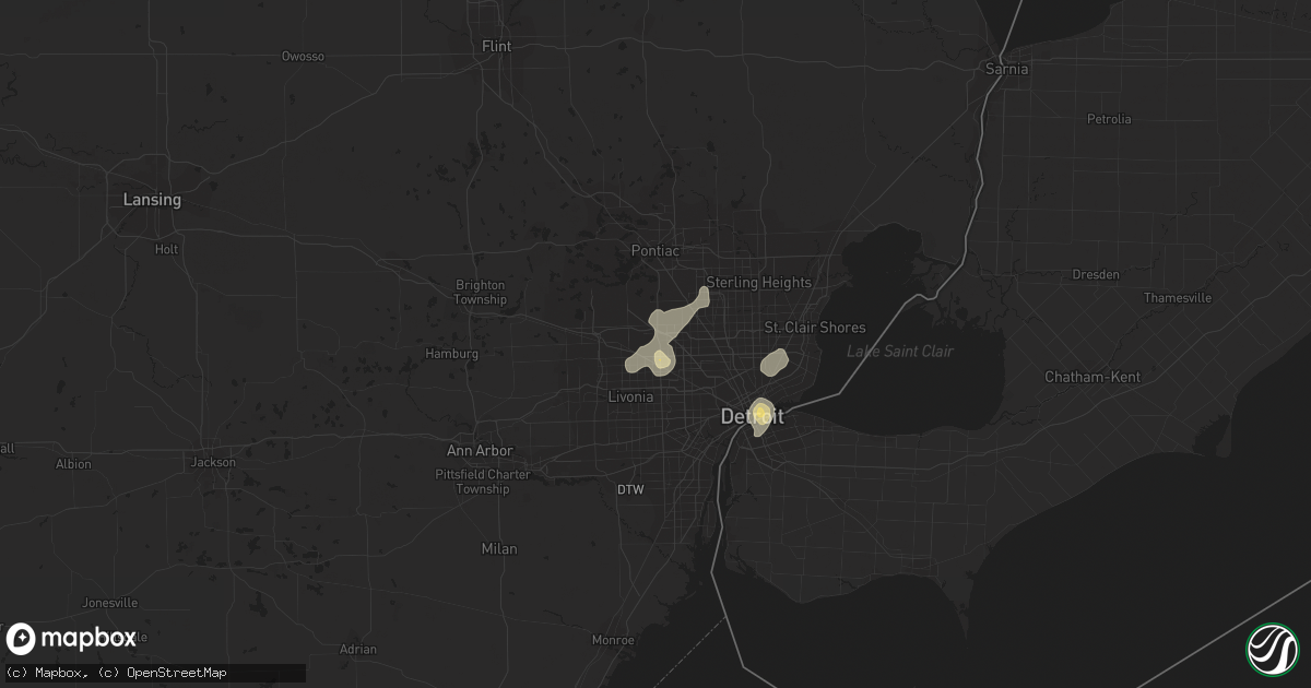 Hail map in Southfield, MI on September 3, 2015