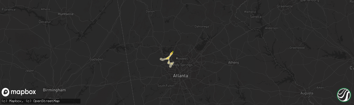 Hail map in Woodstock, GA on September 3, 2015