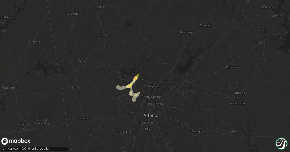 Hail map in Woodstock, GA on September 3, 2015