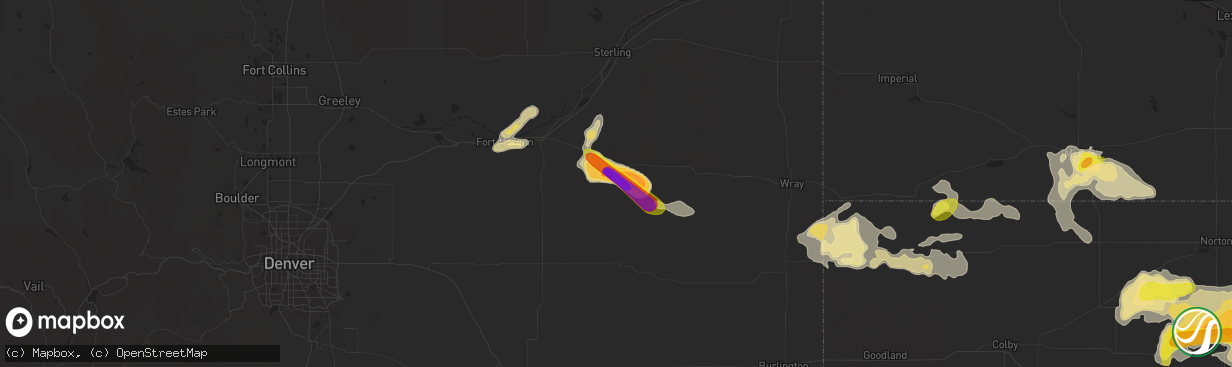 Hail map in Akron, CO on September 3, 2016