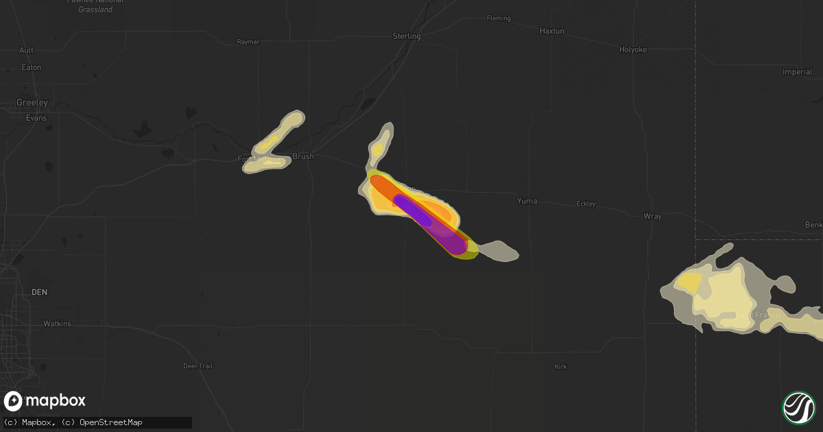 Hail map in Akron, CO on September 3, 2016