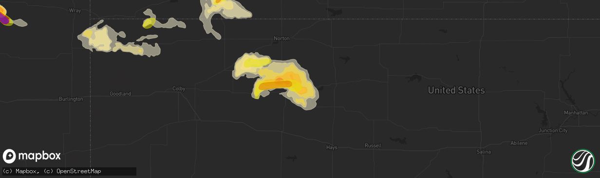 Hail map in Bogue, KS on September 3, 2016