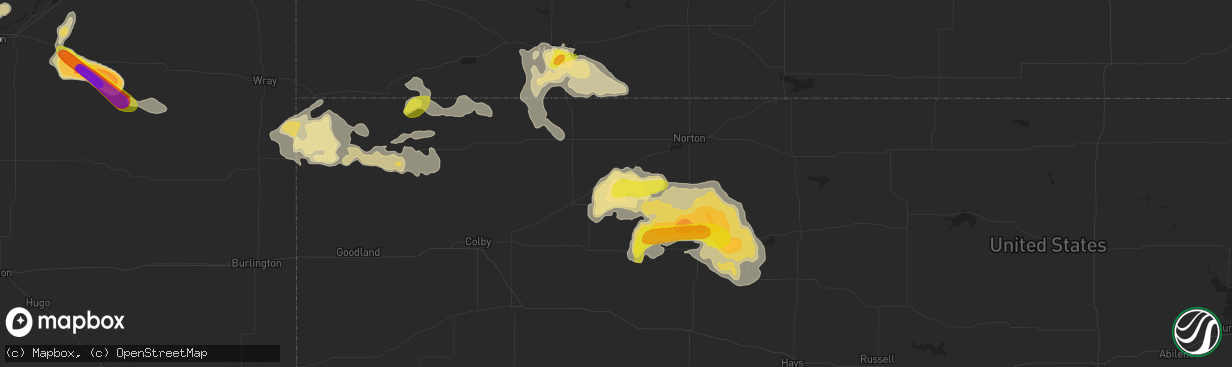 Hail map in Jennings, KS on September 3, 2016