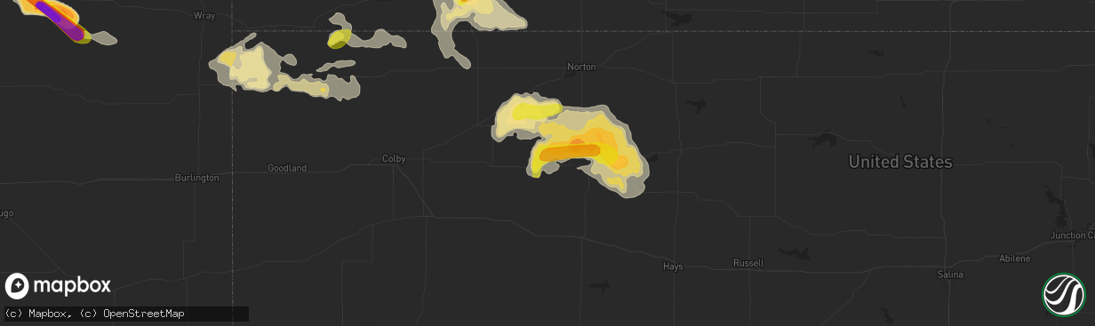 Hail map in Morland, KS on September 3, 2016