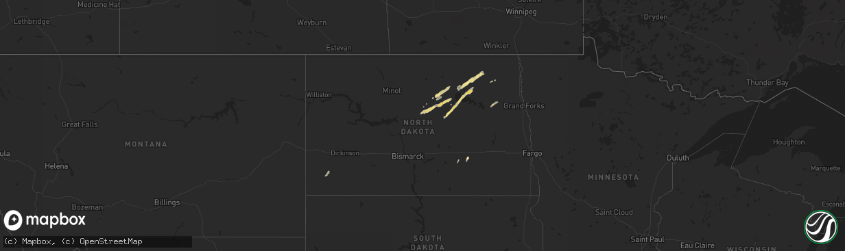 Hail map in North Dakota on September 3, 2016