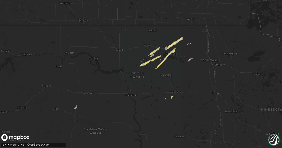 Hail map in North Dakota on September 3, 2016