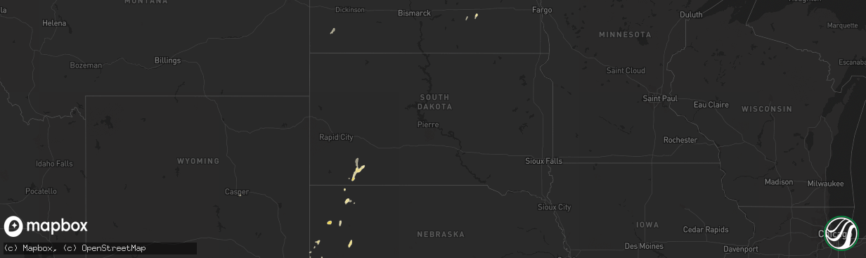 Hail map in South Dakota on September 3, 2016