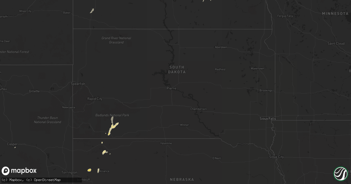 Hail map in South Dakota on September 3, 2016