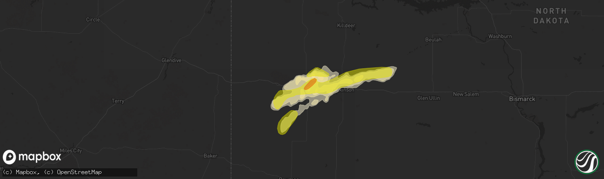 Hail map in Belfield, ND on September 3, 2018