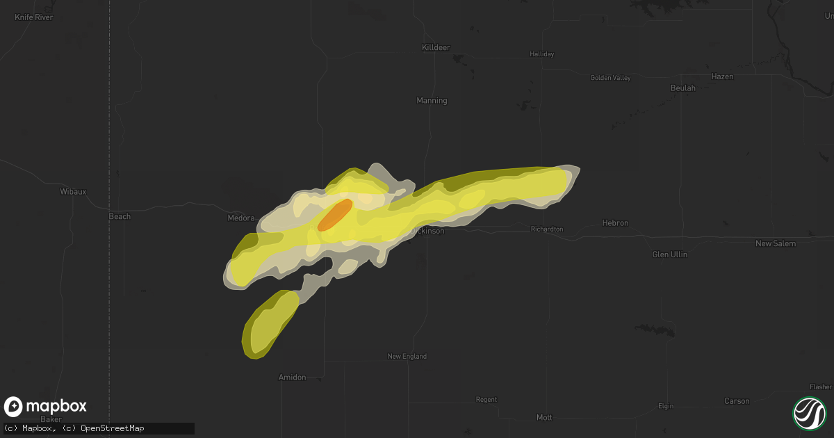 Hail map in Dickinson, ND on September 3, 2018