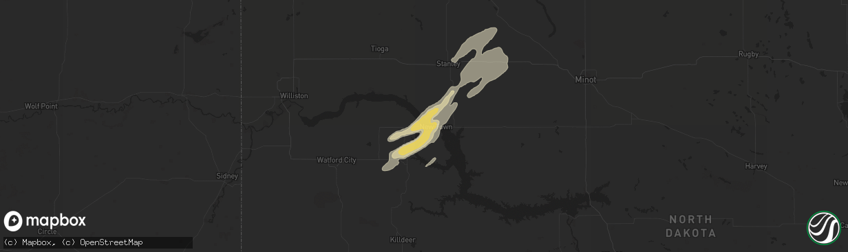 Hail map in New Town, ND on September 3, 2018