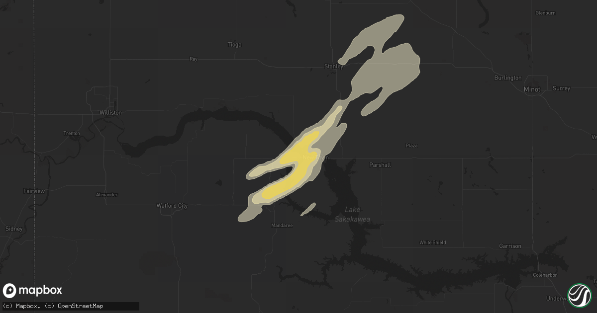 Hail map in New Town, ND on September 3, 2018