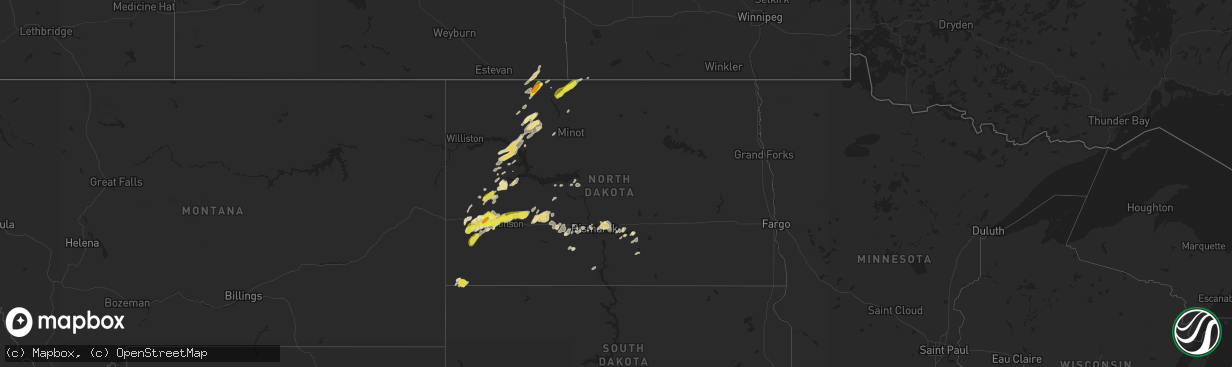 Hail map in North Dakota on September 3, 2018