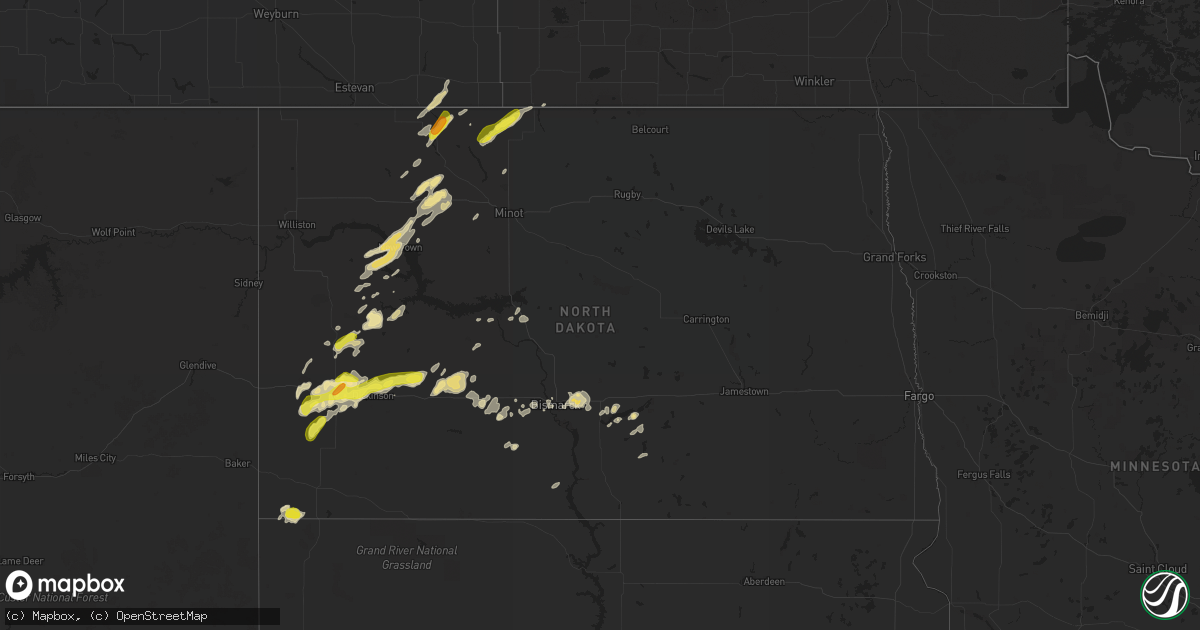Hail map in North Dakota on September 3, 2018