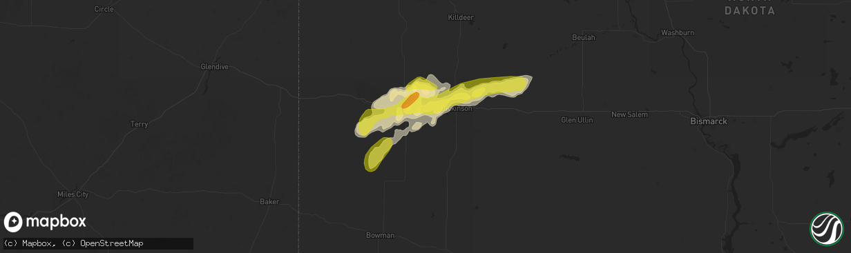 Hail map in South Heart, ND on September 3, 2018