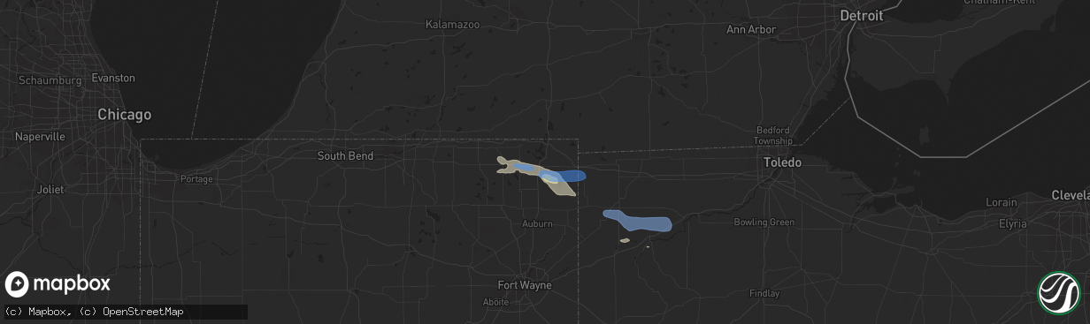 Hail map in Angola, IN on September 3, 2019