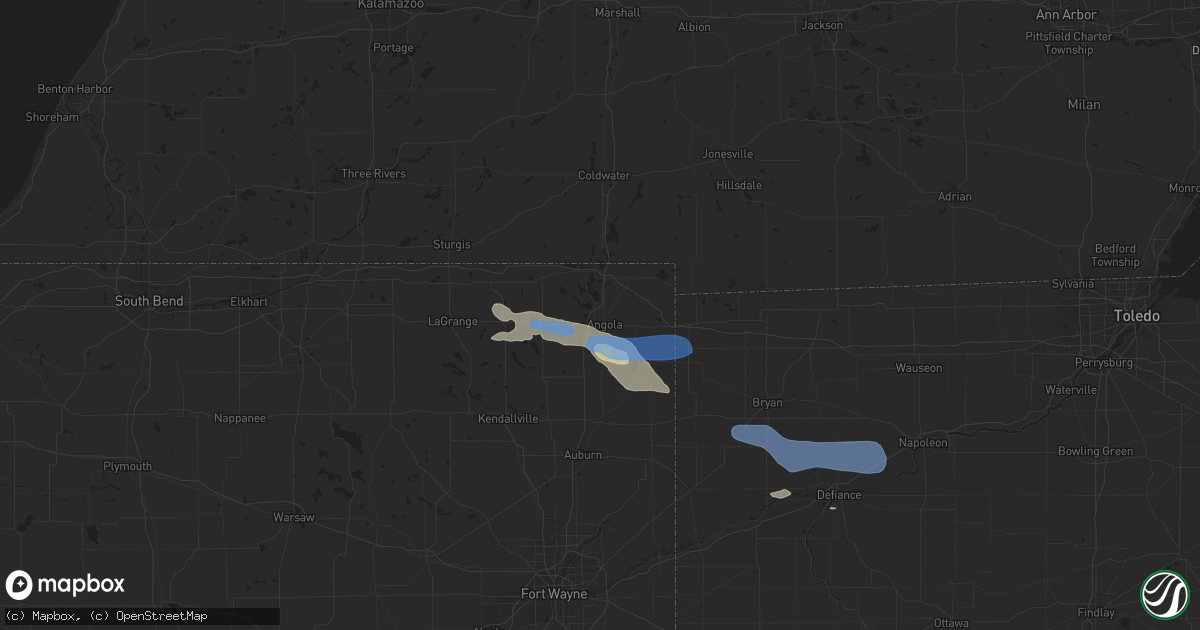 Hail map in Angola, IN on September 3, 2019