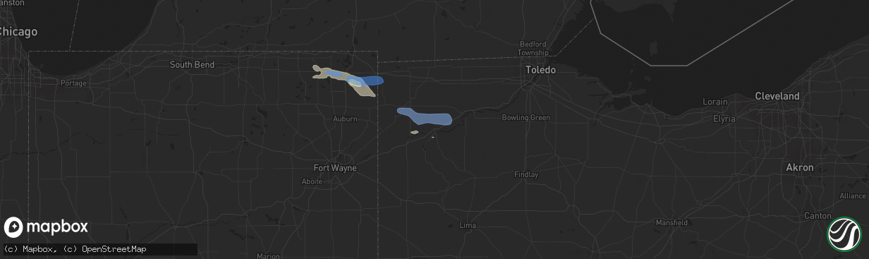 Hail map in Defiance, OH on September 3, 2019