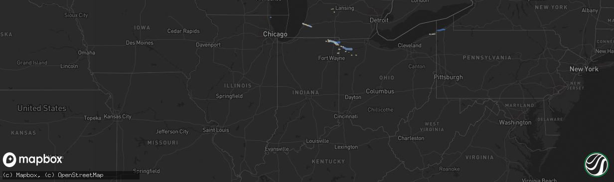 Hail map in Indiana on September 3, 2019