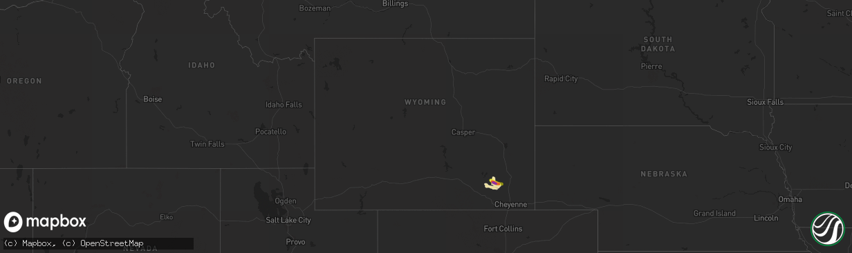 Hail map in Wyoming on September 3, 2019