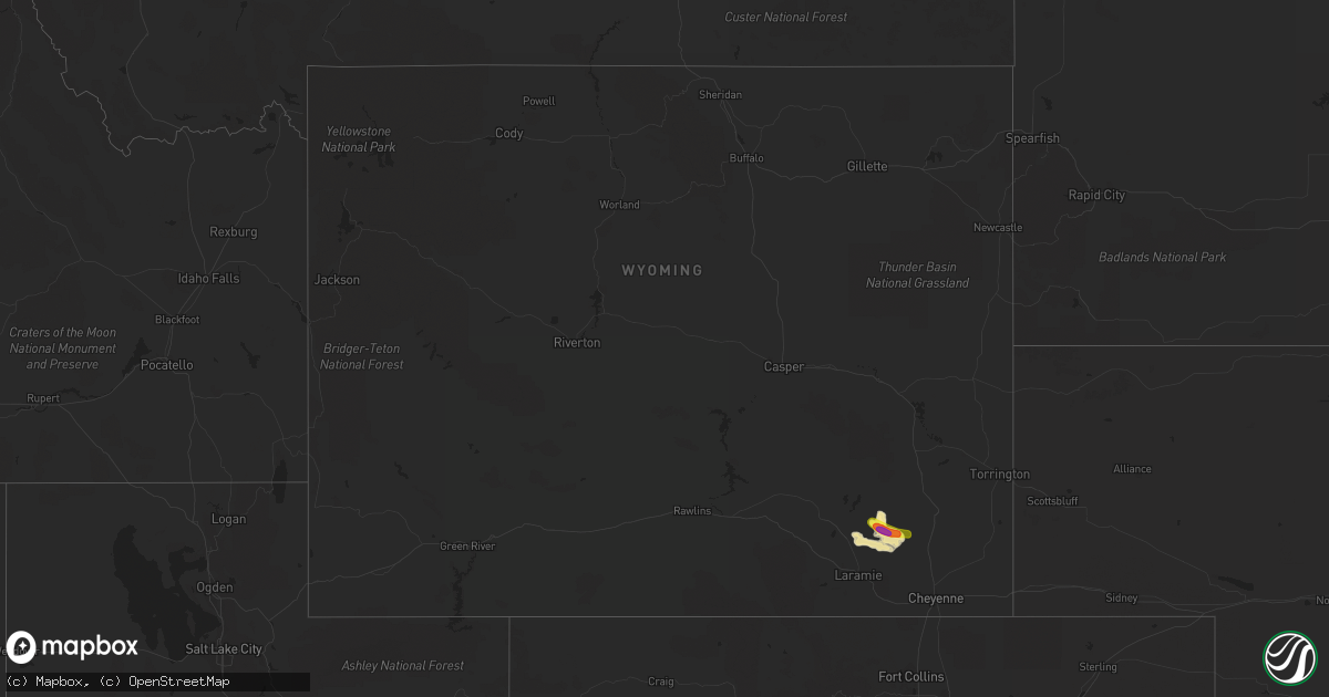 Hail map in Wyoming on September 3, 2019