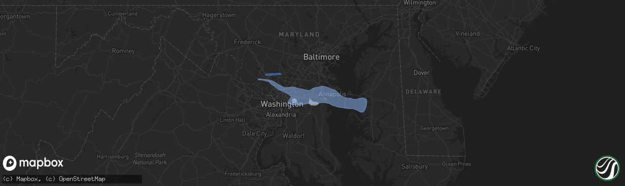 Hail map in Annapolis, MD on September 3, 2020