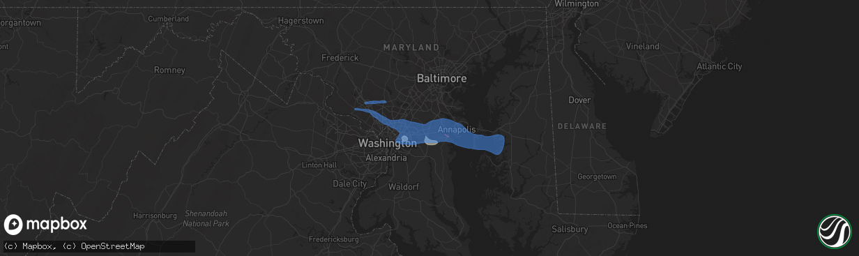 Hail map in Bowie, MD on September 3, 2020