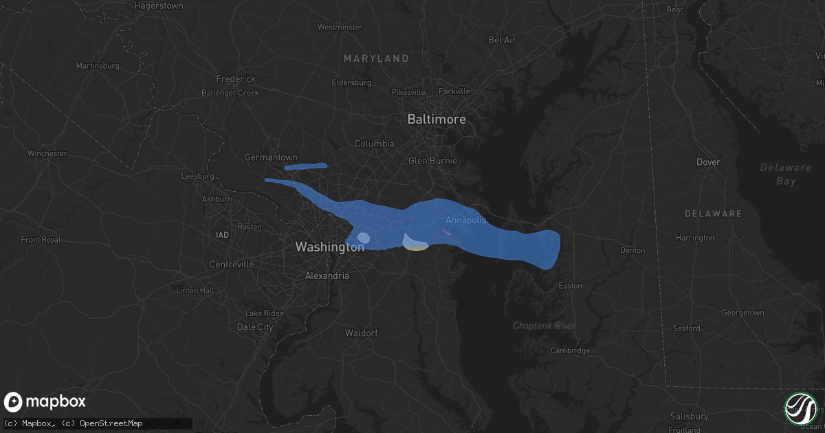 Hail map in Kensington, MD on September 3, 2020