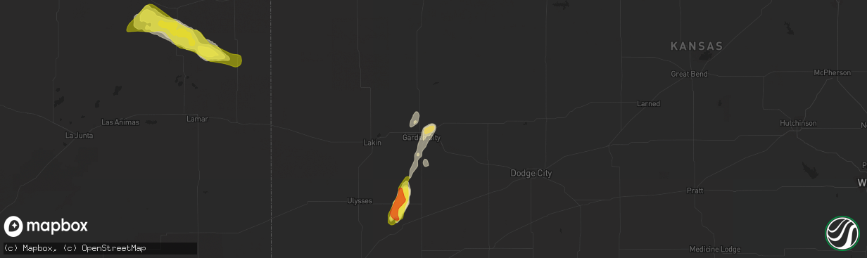 Hail map in Garden City, KS on September 3, 2021