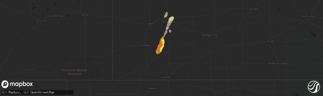 Hail map in Satanta, KS on September 3, 2021