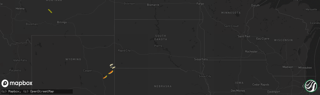 Hail map in South Dakota on September 3, 2021