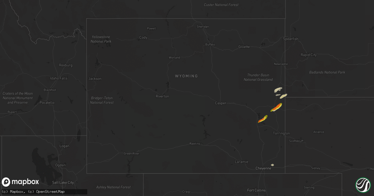 Hail map in Wyoming on September 3, 2021