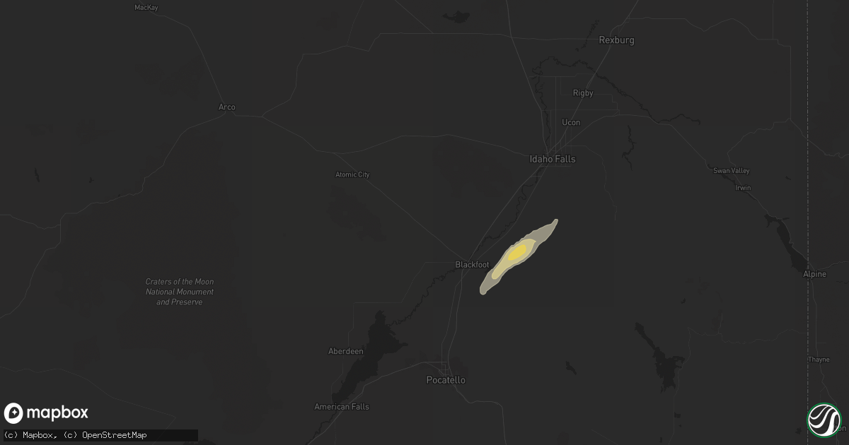 Hail map in Blackfoot, ID on September 3, 2023