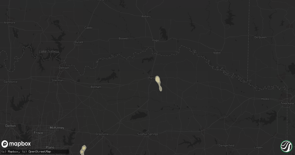 Hail map in Paris, TX on September 3, 2023