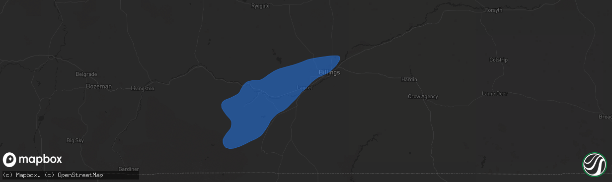 Hail map in Laurel, MT on September 3, 2024