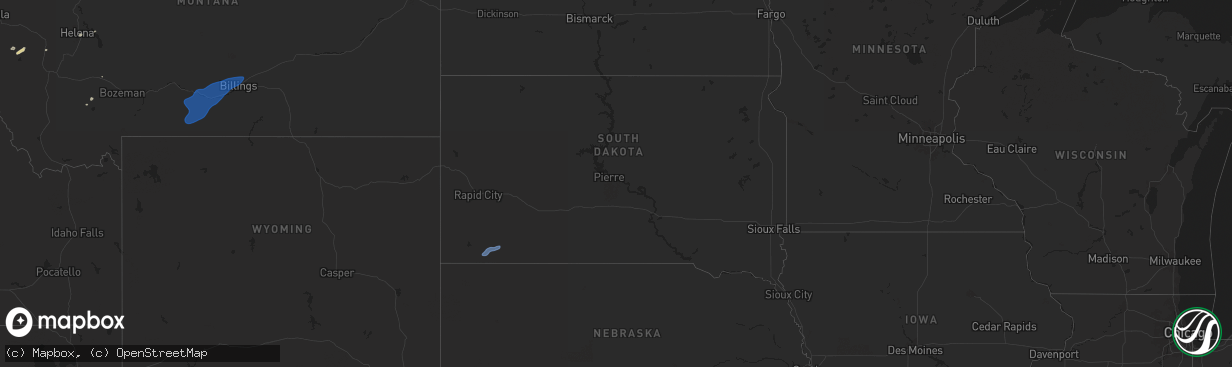 Hail map in South Dakota on September 3, 2024