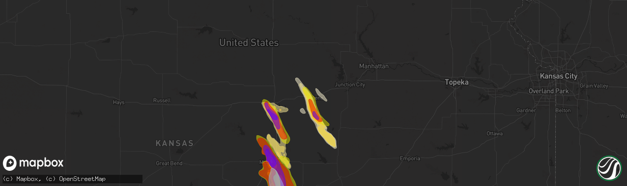 Hail map in Abilene, KS on September 3, 2025
