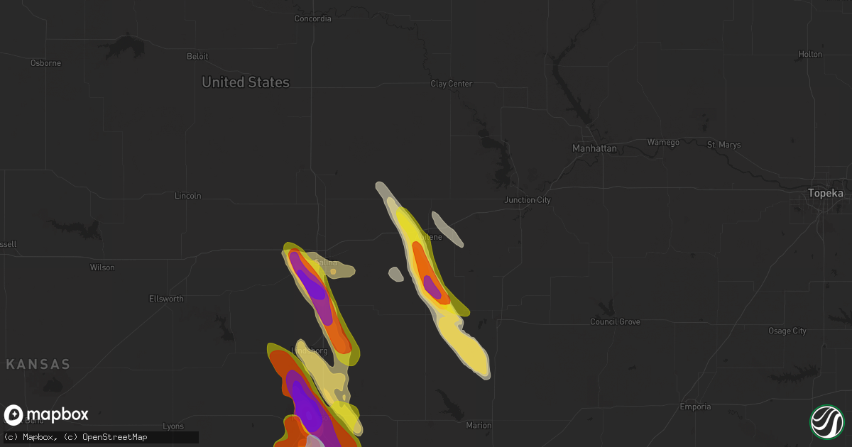 Hail map in Abilene, KS on September 3, 2025