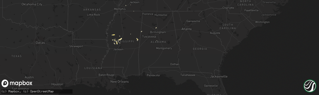 Hail map in Alabama on September 3, 2025