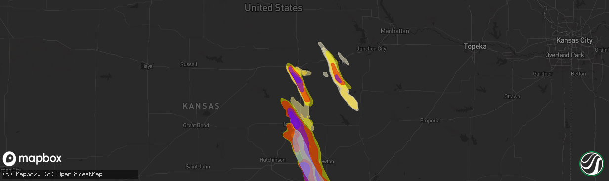 Hail map in Assaria, KS on September 3, 2025