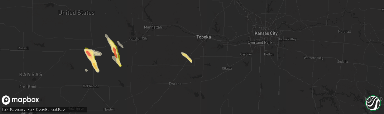 Hail map in Burlingame, KS on September 3, 2025