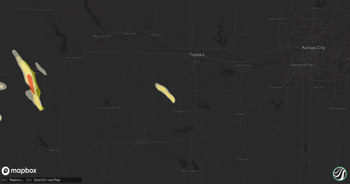 Hail map in Burlingame, KS on September 3, 2025