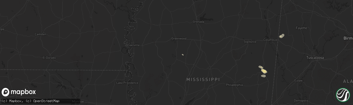 Hail map in Cruger, MS on September 3, 2025